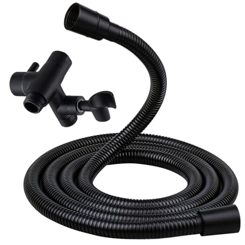 G-Promise Solid Metal Shower Arm Diverter with Handshower Mount,86 Inch Stainless Steel Long Shower Hose,Flexible and Tangle-Free, for Shower and Pet Shower, Clean Bathroom Corners(Matte Black)