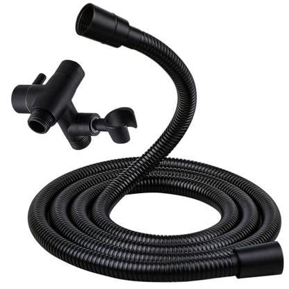 G-Promise Solid Metal Shower Arm Diverter with Handshower Mount,86 Inch Stainless Steel Long Shower Hose,Flexible and Tangle-Free, for Shower and Pet Shower, Clean Bathroom Corners(Matte Black)