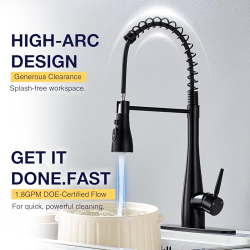 Kitchen Faucets with Pull Down Sprayer, High Arc Single Handle Classic Stainless Steel Sink Faucet 1 or 3 Hole, Suitable for Farmhouse Camper Laundry Rv Bar, Matte Black - color: Matte Black, style: Modern