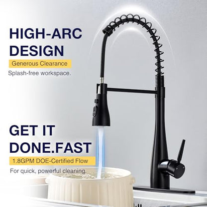 Kitchen Faucets with Pull Down Sprayer, High Arc Single Handle Classic Stainless Steel Sink Faucet 1 or 3 Hole, Suitable for Farmhouse Camper Laundry Rv Bar, Matte Black - color: Matte Black, style: Modern
