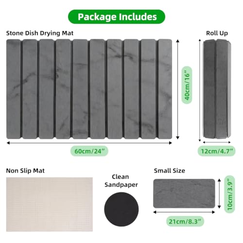 Large Stone Dish Drying Mat for Kitchen Counter, 24"×16" Foldable Quick Drying Mat, Absorbent Diatomaceous Earth Drying Mat for Bottles Cups Dishes, Match Any Countertop (Dark Gray Marble, 24" x 16") - color: Dark Gray Marble