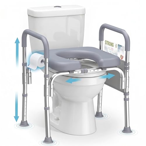 Raised Toilet Seat with Handles,Toilet Seat Risers with Adjustable Height & Width, 400lb Capacity, Fit Any Toilet for Easy & Independent Use, Secure Support for Seniors, Bariatric & Disabled, Gery