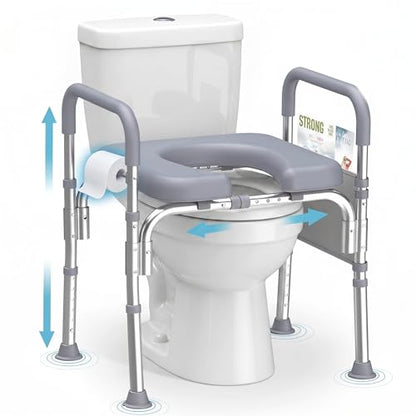 Raised Toilet Seat with Handles,Toilet Seat Risers with Adjustable Height & Width, 400lb Capacity, Fit Any Toilet for Easy & Independent Use, Secure Support for Seniors, Bariatric & Disabled, Gery