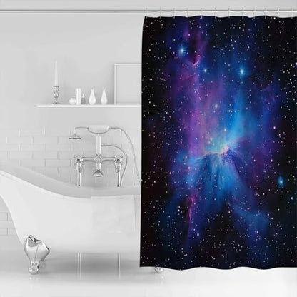 Waterproof Fabric Shower Curtain Starry Sky Space Night Sky Blue Purple Shower Curtains for Bathroom, Quick-Drying, Machine Washable 72x72 Inch - color: Black Dark Blue Mist Blue, size: 72"W x 72"L (Pack of 1)