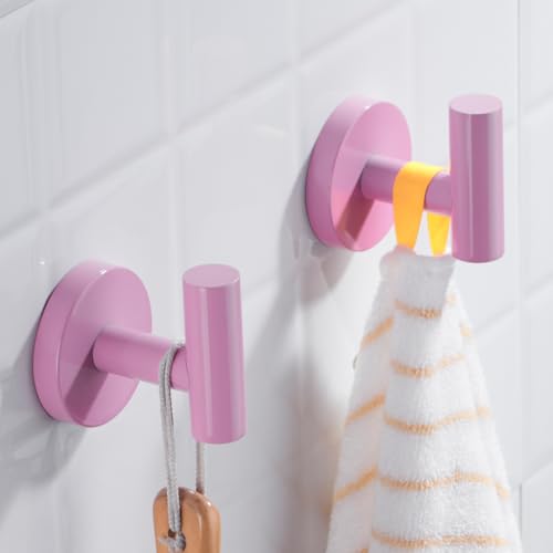 Towel Hooks for Bathrooms,Pink Wall Mount Hooks SUS 304 Stainless Steel Coat Hook Robe Hook Towel Hook 2 Count for Kitchen,Bedroom (Drilling),96006-8PK - color: Pink