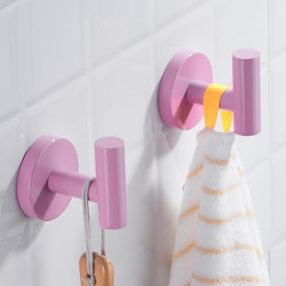 Towel Hooks for Bathrooms,Pink Wall Mount Hooks SUS 304 Stainless Steel Coat Hook Robe Hook Towel Hook 2 Count for Kitchen,Bedroom (Drilling),96006-8PK - color: Pink