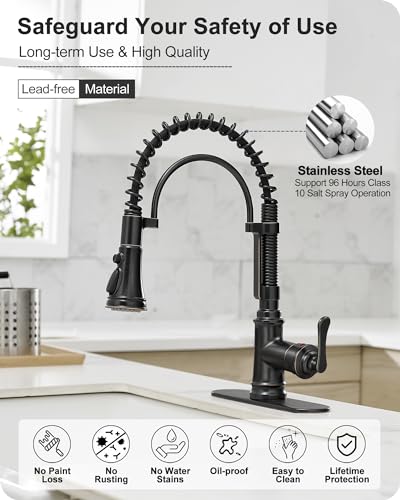 3 Modes Bronze Kitchen Faucet with Pull Down Sprayer, Single Hole Kitchen Sink Faucet 3 Hole, Stainless Steel High Arc Spring Style, 360 Degree Swivel with One Handle & Deck Plate for Farmhouse - color: Oil Rubbed Bronze - Antique