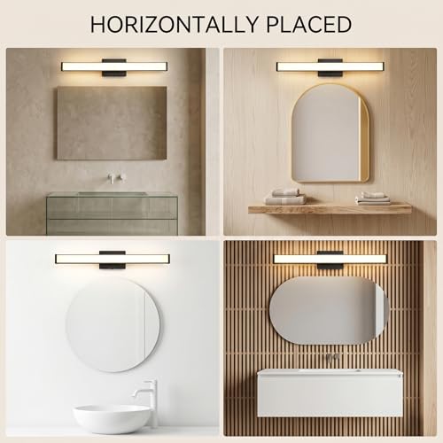 URSOLA 24" Modern LED Bathroom Light Fixtures, Matte Black 3CCT Dimmable Bathroom Vanity Light Over Mirror, Bathroom Vanity Bath Bar Lights with Double Layer Acrylic Shade - color: Matte Black, size: 24inch