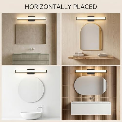 URSOLA 24" Modern LED Bathroom Light Fixtures, Matte Black 3CCT Dimmable Bathroom Vanity Light Over Mirror, Bathroom Vanity Bath Bar Lights with Double Layer Acrylic Shade - color: Matte Black, size: 24inch