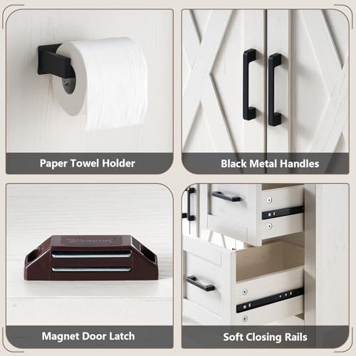 AMERLIFE 36" White Farmhouse Bathroom Vanity with Sink and 2 Drawers | Antique White, Single Solid White Integrated Top, Moisture-Resistant MDF, 2 X-Panel Door, 2 Drawer, Open Shelf, Towel Holder - color: Antique White, size: 36”