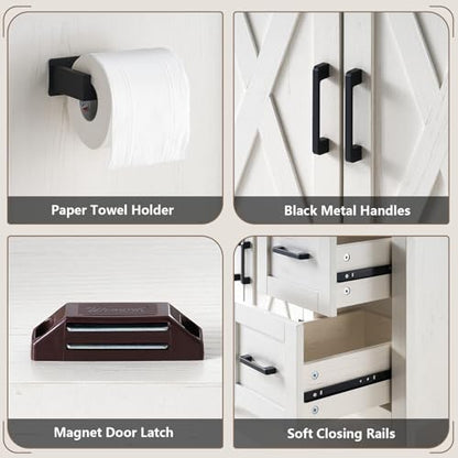 AMERLIFE 36" White Farmhouse Bathroom Vanity with Sink and 2 Drawers | Antique White, Single Solid White Integrated Top, Moisture-Resistant MDF, 2 X-Panel Door, 2 Drawer, Open Shelf, Towel Holder - color: Antique White, size: 36”