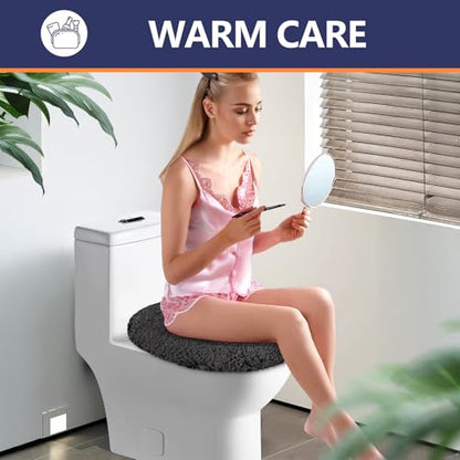Soft Microfiber Toilet Lid Cover 17.5" x 15" Machine Washable | Solid Toilet Seat Cover Adjustable Rubber Backing Fits Most 16 -17.5" L x 14-16" W Round Oblong and Elongated Toilet Seat - color: Dark Grey