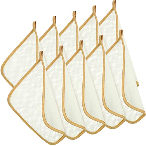 Tatuo 10 Count Exfoliating Wash Cloths for Body and Face Facial Bath Scrub Soft Weave Loofah Towel Exfoliate Bath Towel Remove Dead Skin Wash Cloth for Women Man (Khaki Edge) - color: Khaki Edge