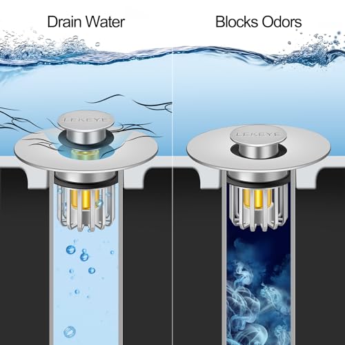 LEKEYE Bathroom Sink Stopper | Shower Drain Hair Catcher | Pop-up Sink Drain Stopper with Strainer | Bathroom Sink Plug for 1-1/8 to 1-1/2" Sink Drain Hole- Pearl Chrome - color: Pearl Chrome