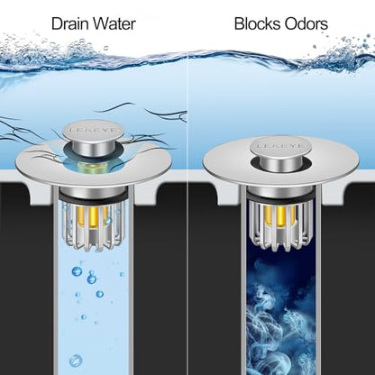 LEKEYE Bathroom Sink Stopper | Shower Drain Hair Catcher | Pop-up Sink Drain Stopper with Strainer | Bathroom Sink Plug for 1-1/8 to 1-1/2" Sink Drain Hole- Pearl Chrome - color: Pearl Chrome