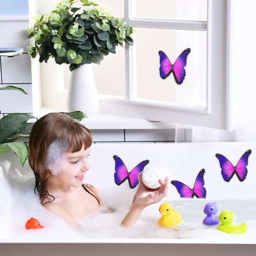 20 Pcs Non Slip Bathtub Stickers Anti Slip Shower Stickers Butterfly Anti Skid Bathtub Decals Adhesive Shower Grips Peel and Stick Treads Applique with Scraper(Purple,Butterfly) - color: Purple