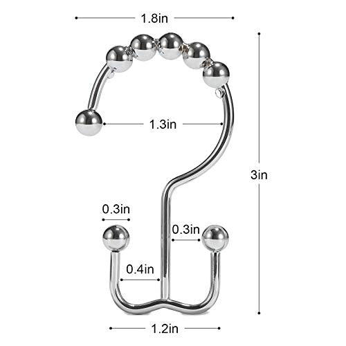Shower Curtain Hooks, Goowin Shower Curtain Rings, Stainless Steel Shower Curtain Hooks Rust Proof Free Sliding Double Shower Hooks for Curtain, Shower Curtains & Liners (Chrome) - color: Chrome