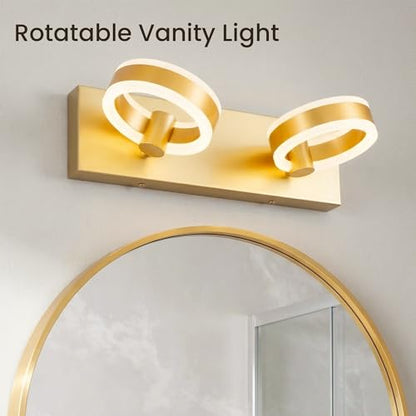LED Bathroom Light Fixtures,15inch Gold Vanity Lights, Modern 2 Light Acrylic Wall Sconces, 350° Rotatable Wall Lighting Fixture Over Mirror - color: Gold, size: 2 Lights