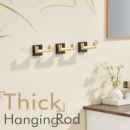KOKOSIRI Robe Hooks Bath Towel Hooks Bathroom Hardware Double Coat Hooks Wall Mounted, Stainless Steel 3 Pack Black with Gold B1015GDK-P3 - color: Black Gold, size: 3 Pack