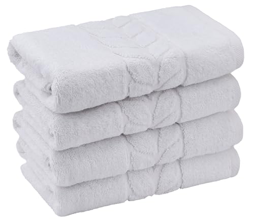 BAGNO MILANO Organic Turkish Cotton Bath Towels, Hand Towels - Premium Jacquard Collection, Certified Organic Cotton Towel Set (White, Hand Towel Set of 4) - color: White, size: Hand Towel Set of 4