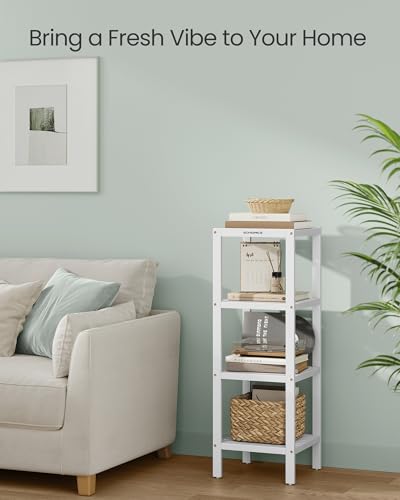 SONGMICS Bamboo Storage Shelf, 4-Tier Shelving Unit, Multifunctional, in the Entryway, Bathroom, Living Room, Balcony, Kitchen, 13 x 13 x 38.6 Inches, Cloud White UBCB054W01 - color: Cloud White, size: 4 Tiers (13"D x 13"W x 38.6"H)