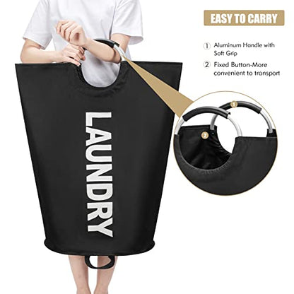 Maxsilan 90L Large Laundry Basket Bag, Collapsible Tall Hamper, Black | Freestanding tall laundry bag & foldable washing basket. Large capacity clothes storage bin with durable sturdy handles - color: Black, size: 90L