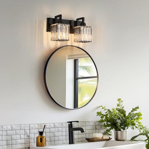 Modern Bathroom Vanity Light 2-Lights Plating Black Vanity Light Crystal Wall Light Bathroom Light Fixtures - color: Plating Black Crooked, size: 2-light