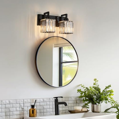 Modern Bathroom Vanity Light 2-Lights Plating Black Vanity Light Crystal Wall Light Bathroom Light Fixtures - color: Plating Black Crooked, size: 2-light