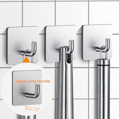 Heavy Duty Adhesive Towel Hooks – 304 Stainless Steel Waterproof Wall Hooks, No Drill, Rustproof Stick-On Hangers for Bathroom & Kitchen – 4 Pack