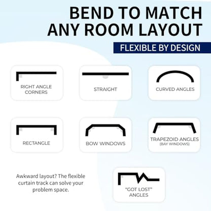 Flexible bendable ceiling curtain track, curved rod with silent roller bracket, room divider, RV ceiling track (White, 3 Meters (9.84 FT) - color: White, size: 3 Meters