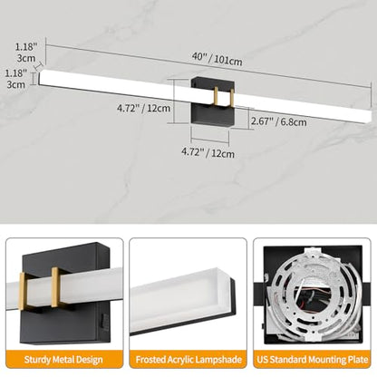 Modern Black and Brass Vanity Light Bar 40 Inch, 30W 5CCT Dimmable Bathroom Light Fixtures LED Wall Lighting Fixture - color: Black+Brass, size: 40 inch