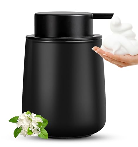 Black Foaming Soap Dispenser - Modern Ceramic Foam Hand Soap Dispenser Bathroom, 12 Oz Facial Cleanser Dispenser Bottle with Foam Pump, Refillable Wash Dish Dispenser for Kitchen - color: Black