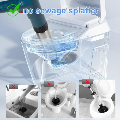 Electric Toilet Plunger High Pressure Electric Air Drain Blaster Gun with Visual Barometer，Air Power Plunger for Bathroom,Kitchen Bathtub Toilet Floor Drain Clog Remover-Blue - color: Blue