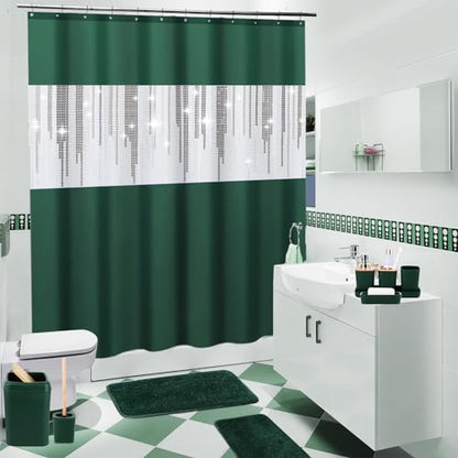 XLHOMO Dark Green Bathroom Sets with Shower Curtain and Rugs,Bathroom Sets Shower Curtain Set with Extra Soft and Absorbent Bathroom Rugs Green Bathroom Accessories - size: Bath Set+Shower Curtain+Bath Rugs, style: Dark Green