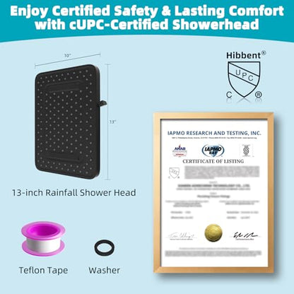 Hibbent cUPC Certified 5 Spray Modes Shower Head, 13'' High Pressure Large Rainfall Shower Head, High Flow Waterfall Bathroom Fixed Showerheads, Adjustable Swivel Ball Joint, Matte Black - color: Matte Black, style: Square 13''