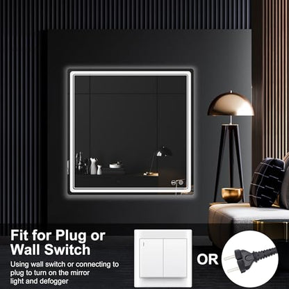 LED Bathroom Mirror with Lights, Anti-Fog, Dimmable, Lighted Bathroom Vanity Mirror for Wall, UL-Certified (36 x 36) - size: 36"L x 36"W