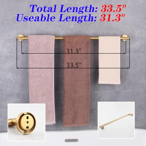 GERZWY Stainless Steel 33-Inch Bathroom Towel Bar Gold Towel Rack Wall Mounted Towel Rail Bath Towel Rod AG1101C85-BE - color: Gold, size: 32 Inch (Pack of 1)