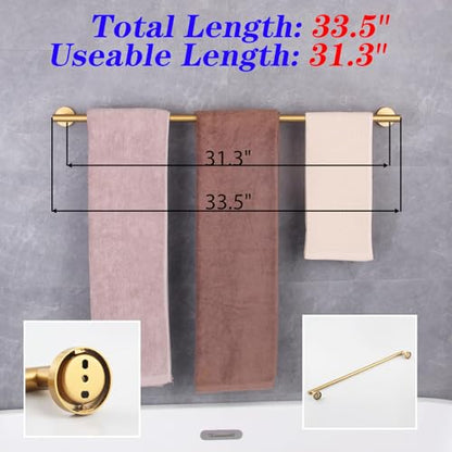 GERZWY Stainless Steel 33-Inch Bathroom Towel Bar Gold Towel Rack Wall Mounted Towel Rail Bath Towel Rod AG1101C85-BE - color: Gold, size: 32 Inch (Pack of 1)