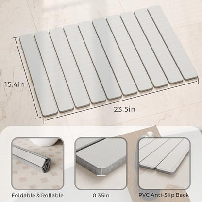 Foldable Stone Bath Mat, 23.5" x 15.4", Light Gray | Quick Dry Diatomaceous Earth, Non-Slip, Super Absorbent, Easy to Clean