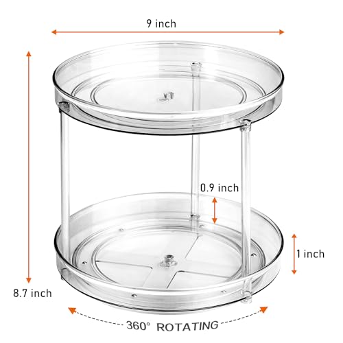 Amolliar 2 Tier 9 Inch Lazy Susan Turntable Organizer for Cabinet,Spice Rack Food Storage Container for Kitchen, Pantry, Fridge, Countertop, Vanity, Bathroom, Spinner Organizer for Spices, Condiments - size: Clear 9" 2 Tier 1 Pack