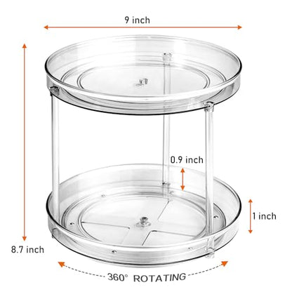 Amolliar 2 Tier 9 Inch Lazy Susan Turntable Organizer for Cabinet,Spice Rack Food Storage Container for Kitchen, Pantry, Fridge, Countertop, Vanity, Bathroom, Spinner Organizer for Spices, Condiments - size: Clear 9" 2 Tier 1 Pack