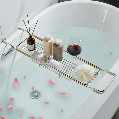 Stainless Steel Bathtub Caddy Tray, Expandable Bathtub Holder Table, Adjustable Bathroom Tray, Bath Organizer Tub Shelf,Gold,26.8~35.4in - color: Gold