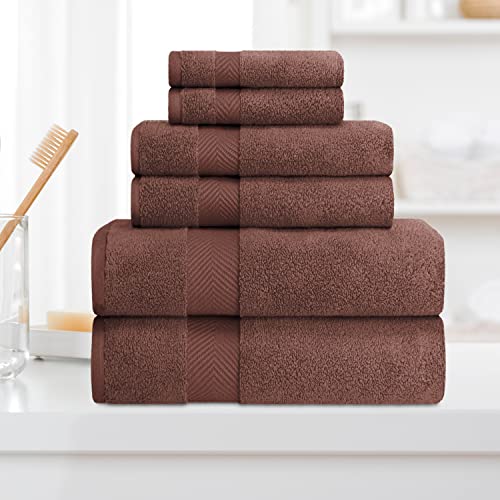Zero-Twist Towel Collection, Luxurious Cotton Oversized 6-Piece Towel Set, Bath Towel 30" x 54", Hand Towel 16" x 30", Face Towel 13" x 13", Absorbent and Fast-Drying, Espresso by Blue Nile Mills - color: Espresso, size: 6 Piece Towel Set