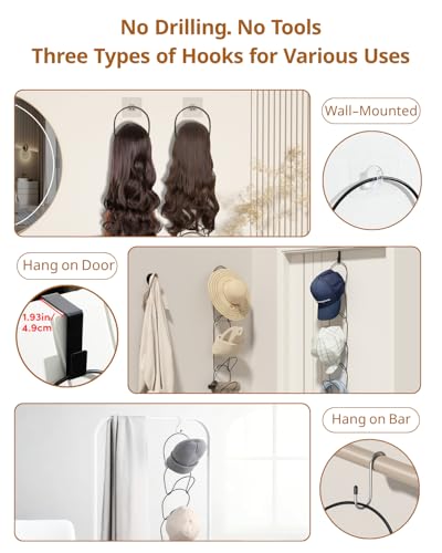 LINFIDITE 15 Pack Hat Rack Hanger Holder Organizer Closet Hanging Baseball Cap Display Storage Rack for Scarves Handbags Towels Clothes Ties Over Door Wall Mounted w Hanging Hook Black