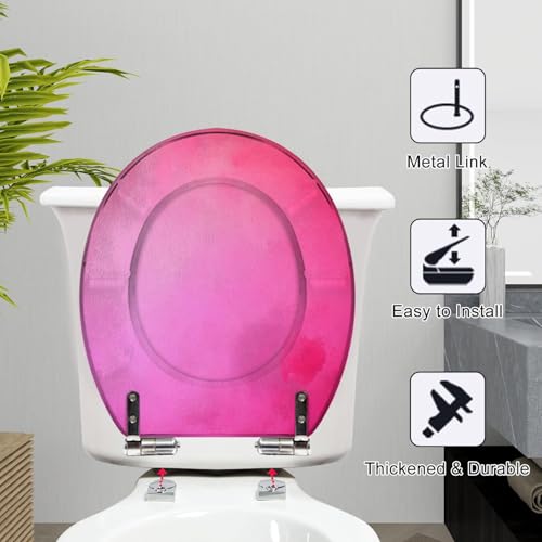 Round Toilet Seat A soft textured rose pink Resin Toilet Seat Slow Quiet Close with Quick-Release Hinges Toilet Seat with Cover Easy to Clean Install - color: Multi9, size: 16.5"x14.5"