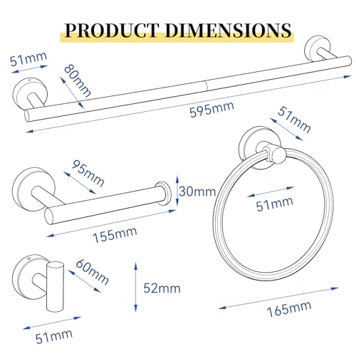 HOMOTEK 4 Pieces Bathroom Accessories Hardware Set, 24 inch Towel Bar, Towel Ring, Robe Hook, Toilet Paper Holder, Stainless Steel Rack Kit Wall Mounted, Matte Black - color: Matte Black