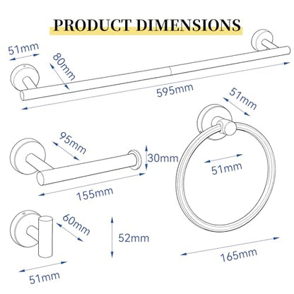 HOMOTEK 4 Pieces Bathroom Accessories Hardware Set, 24 inch Towel Bar, Towel Ring, Robe Hook, Toilet Paper Holder, Stainless Steel Rack Kit Wall Mounted, Matte Black - color: Matte Black