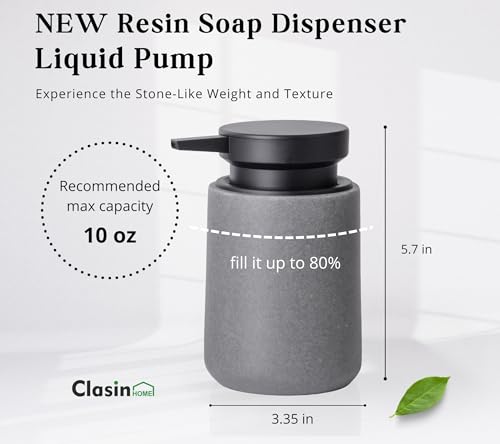 Clasin Home 3 Pcs Bathroom Accessories Set, Liquid Soap Dispenser with Large Pump, Toothbrush Holder Cup and Soap Dish, Sandstone Texture Bathroom Counter Set for Modern Home (Gray) - color: Gray