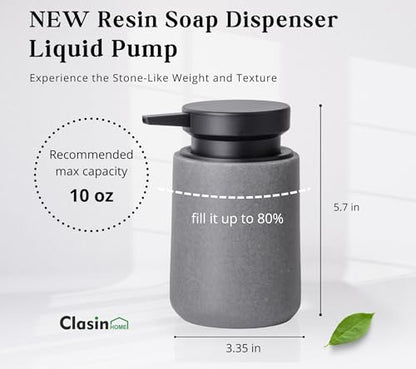 Clasin Home 3 Pcs Bathroom Accessories Set, Liquid Soap Dispenser with Large Pump, Toothbrush Holder Cup and Soap Dish, Sandstone Texture Bathroom Counter Set for Modern Home (Gray) - color: Gray