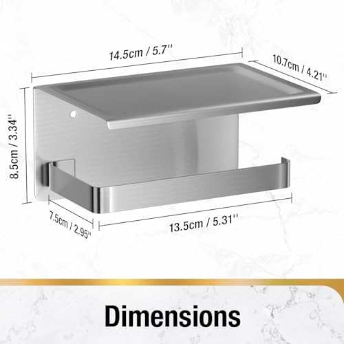 HITSLAM Brushed Nickel Toilet Paper Holder with Phone Shelf, Adhesive or Screw Wall Mount Toilet Paper Roll Holder, Rustproof Stainless Steel Toilet Tissue Holder for Bathroom, Kitchen - color: Brushed Nickel